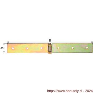 GAH Alberts staart kistscharnier licht geel verzinkt 400x35x2,5 mm - A51500393 - afbeelding 2