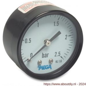 Mega Profec manometer 50 mm buitendraad 0-2,5 bar zwart type droog achteraansluiting 1/4 inch - A51056145 - afbeelding 1