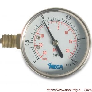 Mega Profec manometer 63 mm buitendraad -1-1,5 bar type glycerine gevuld zijaansluiting 1/4 inch - A51056177 - afbeelding 1