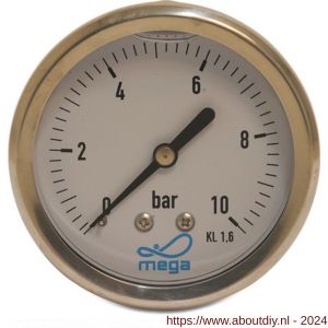 Mega Profec manometer 63 mm buitendraad 0-1,6 bar type glycerine gevuld achteraansluiting 1/4 inch - A51056188 - afbeelding 1
