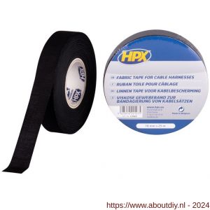 HPX linnen tape voor kabelbescherming zwart 19 mm x 25 m - A51700113 - afbeelding 1