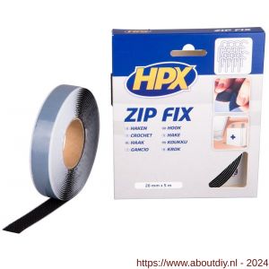 HPX Zip Fix klittenband haak zwart 20 mm x 5 m - A51700117 - afbeelding 1