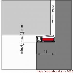Ellen inbouwprofiel tochtband aluminium voor 6 mm afbouwspeling AIB 3N XL Fire zelfklevend 300 cm - A51010402 - afbeelding 2