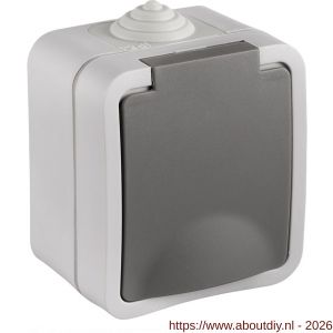 Q-Link contactdoos opbouw 1-voudig randaarde spatwaterdicht IP54 grijs - A50402297 - afbeelding 1