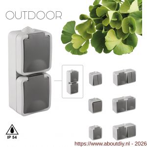 Q-Link contactdoos opbouw 2-voudig randaarde verticaal spatwaterdicht IP54 grijs - A50402298 - afbeelding 2