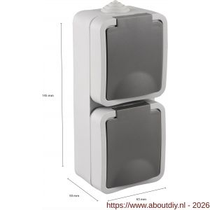 Q-Link contactdoos opbouw 2-voudig randaarde verticaal spatwaterdicht IP54 grijs - A50402298 - afbeelding 3