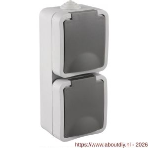 Q-Link contactdoos opbouw 2-voudig randaarde verticaal spatwaterdicht IP54 grijs - A50402298 - afbeelding 1