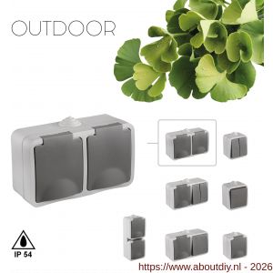 Q-Link contactdoos opbouw 2-voudig randaarde spatwaterdicht IP54 grijs - A50402299 - afbeelding 2