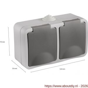Q-Link contactdoos opbouw 2-voudig randaarde spatwaterdicht IP54 grijs - A50402299 - afbeelding 3
