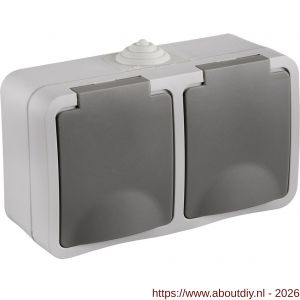Q-Link contactdoos opbouw 2-voudig randaarde spatwaterdicht IP54 grijs - A50402299 - afbeelding 1