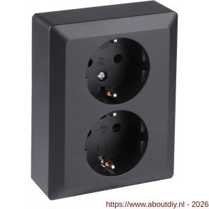 Q-Link contactdoos inbouw 2-voudig met randaarde met kind-aanraakbeveiliging zwart - A50402251 - afbeelding 1