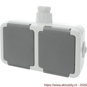 Peha contactdoos opbouw 2-voudig horizontaal randaarde wartel M20 grijs - A50401325 - afbeelding 1