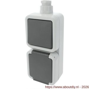 Peha combinatie schakelaar wandcontactdoos opbouw wissel randaarde grijs wartel M20 - A50401319 - afbeelding 1