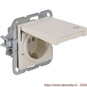 Gira System 55 contactdoos inbouw 1-voudig randaarde met klep crème - A50402224 - afbeelding 2