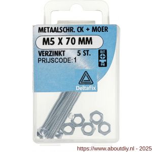Deltafix metaalschroef cilinderkop met moer verzinkt M5x70 mm DIN 7985/934 blister 5 stuks - A21901662 - afbeelding 1