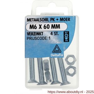 Deltafix metaalschroef platkop met moer verzinkt M6x60 mm DIN 965/934 blister 4 stuks - A21901611 - afbeelding 1