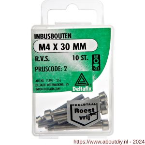 Deltafix inbusbout cilinderkop RVS A2 M4x30 mm DIN 912 blister 10 stuks - A21901472 - afbeelding 1