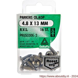Deltafix parker cilinderkop Phillips PH RVS A2 4.8x13 mm DIN 7981C blister 16 stuks - A21901741 - afbeelding 1