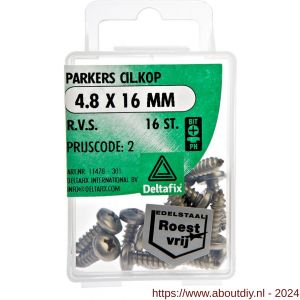 Deltafix parker cilinderkop Phillips PH RVS A2 4.8x16 mm DIN 7981C blister 16 stuks - A21901742 - afbeelding 1