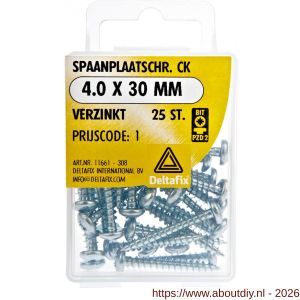 Deltafix spaanplaatschroef cilinderkop kruiskop verzinkt 4.0x30 mm blister 25 stuks - A21902066 - afbeelding 1