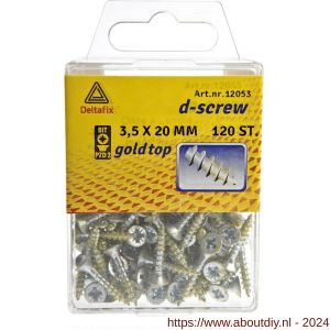 D-Screw Gold-Top spaanplaatschroef platkop kruiskop met smeerfilm verzinkt 3.5x20 mm blister 120 stuks - A21901976 - afbeelding 1