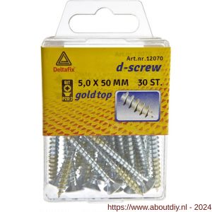 D-Screw Gold-Top spaanplaatschroef platkop kruiskop met smeerfilm verzinkt 5.0x50 mm blister 30 stuks - A21902027 - afbeelding 1