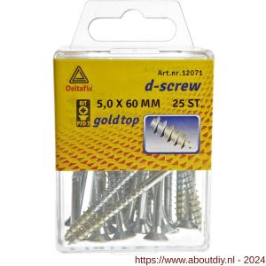 D-Screw Gold-Top spaanplaatschroef platkop kruiskop met smeerfilm verzinkt 5.0x60 mm blister 25 stuks - A21902028 - afbeelding 1