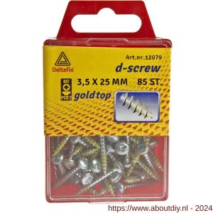 D-Screw Gold-Top spaanplaatschroef cilinderkop kruiskop met smeerfilm verzinkt 3.5x25 mm blister 85 stuks - A21901929 - afbeelding 1