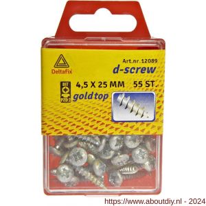 D-Screw Gold-Top spaanplaatschroef cilinderkop kruiskop met smeerfilm verzinkt 4.5x25 mm blister 55 stuks - A21901937 - afbeelding 1