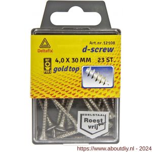D-Screw Gold-Top spaanplaatschroef platkop kruiskop met smeerfilm RVS A2 4.0x30 mm blister 23 stuks - A21902000 - afbeelding 1