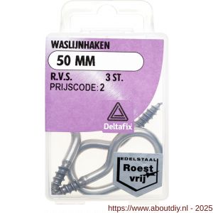 Deltafix waslijnhaak RVS A2 50 mm blister 3 stuks - A21904908 - afbeelding 1