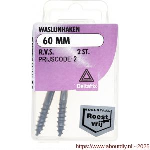 Deltafix waslijnhaak RVS A2 60 mm blister 2 stuks - A21904909 - afbeelding 1