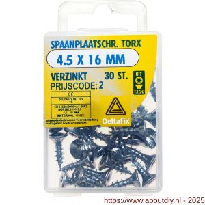 Deltafix spaanplaatschroef platkop Torx met nibs type 17 snijpunt verzinkt 4.5x16 mm blister 30 stuks - A21904772 - afbeelding 1