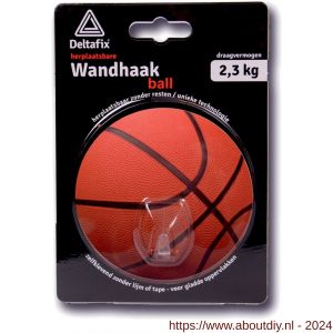 Deltafix wandhaak voor handdoek zelfklevend herplaatsbaar basketbal 100 mm rond maximaal 2,3 kg - A21903980 - afbeelding 1