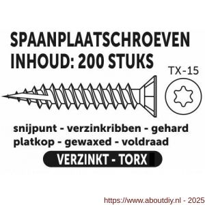 Private-Label spaanplaatschroef platkop Torx met nibs type 17 snijpunt verzinkt 3.5x30 mm doos 200 stuks - A21905171 - afbeelding 2