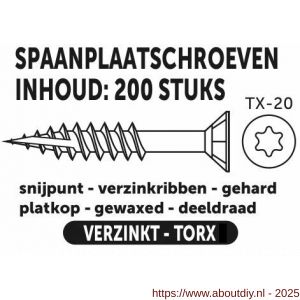 Private-Label spaanplaatschroef platkop Torx met nibs type 17 snijpunt verzinkt 4.0x70/42 mm doos 200 stuks - A21905183 - afbeelding 2