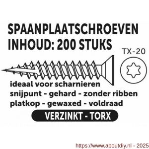 Private-Label spaanplaatschroef platkop-torx-zonder nibs-voor scharnier-type 17 snijpunt verzinkt 4.5x40 mm doos 200 stuks - A21905232 - afbeelding 2