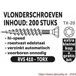 Private-Label vlonderschroef hi-speed Torx RVS 410 4.5x30 mm doos 200 stuks - A21905252 - afbeelding 2