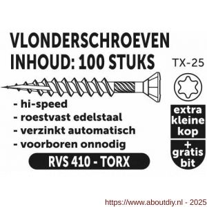 Private-Label vlonderschroef hi-speed Torx RVS 410 5.0x80 mm doos 100 stuks - A21905262 - afbeelding 2
