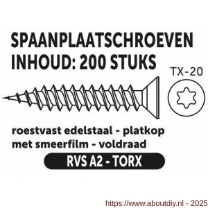 Private-Label spaanplaatschroef platkop-torx RVS A2 4.5x35 mm doos 200 stuks - A21905220 - afbeelding 2