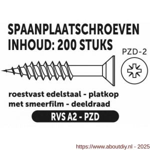Private-Label spaanplaatschroef platkop-kruiskop RVS A2 5.0x80/48 mm doos 200 stuks - A21905093 - afbeelding 2
