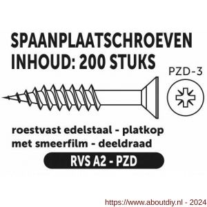 Private-Label spaanplaatschroef platkop-kruiskop RVS A2 6.0x80/48 mm doos 200 stuks - A21905094 - afbeelding 2