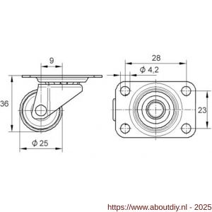 Tente zwenkwiel met plaat zwart 25 mm maximaal 10 kg - A21905293 - afbeelding 2