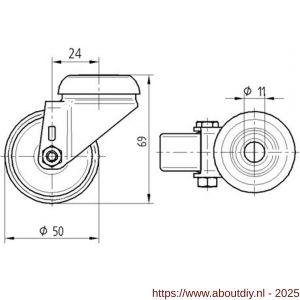 Tente zwenkwiel met gat grijs 50 mm maximaal 40 kg - A21905271 - afbeelding 2