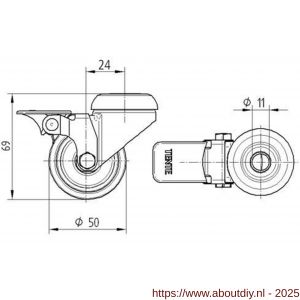 Tente zwenkwiel met gat met rem grijs 50 mm maximaal 40 kg - A21905269 - afbeelding 2
