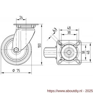 Tente zwenkwiel met plaat grijs 75 mm maximaal 75 kg - A21905286 - afbeelding 2