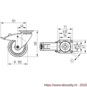 Tente zwenkwiel met rem grijs 100 mm maximaal 100 kg - A21905298 - afbeelding 2