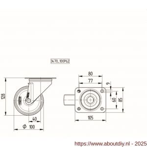 Tente zwenkwiel met plaat grijs 100 mm maximaal 160 kg - A21905282 - afbeelding 2