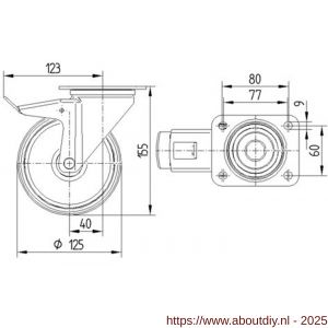 Tente zwenkwiel met plaat met rem grijs 125 mm maximaal 250 kg - A21905273 - afbeelding 2