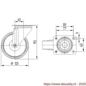 Tente zwenkwiel met plaat grijs 125 mm maximaal 250 kg - A21905283 - afbeelding 2